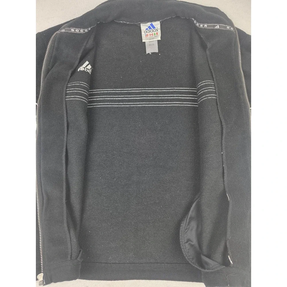 Vintage Y2K Adidas Soccer Fleece Jacket Black Striped Full Zip Track Mens Size S
